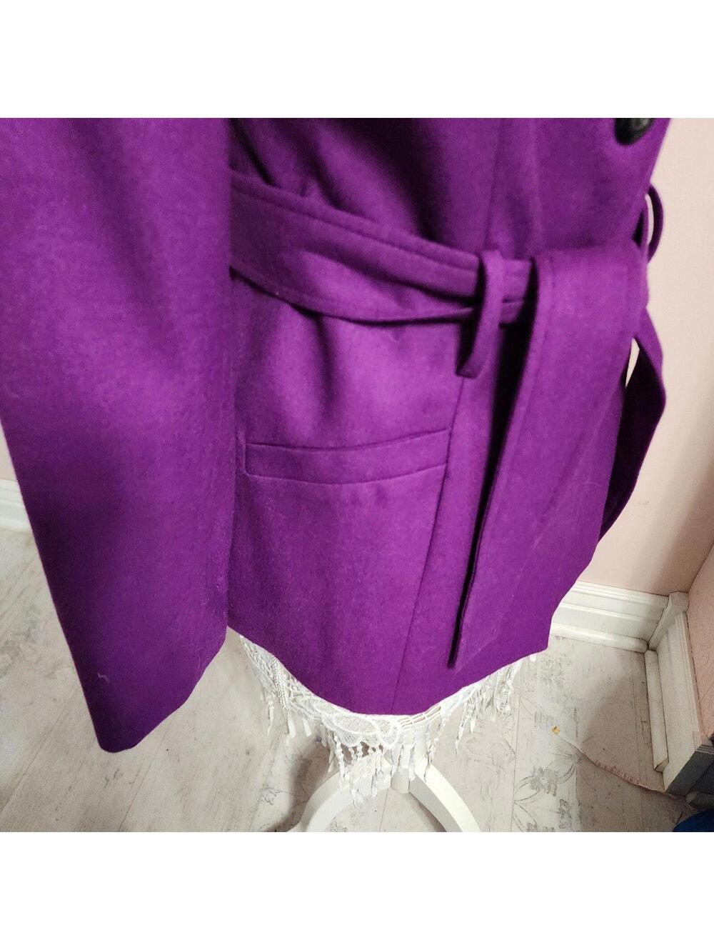 Vintage Gantos Purple Wool Belted Jacket Size 12 Faux Leather Collar Read - Picture 7 of 9